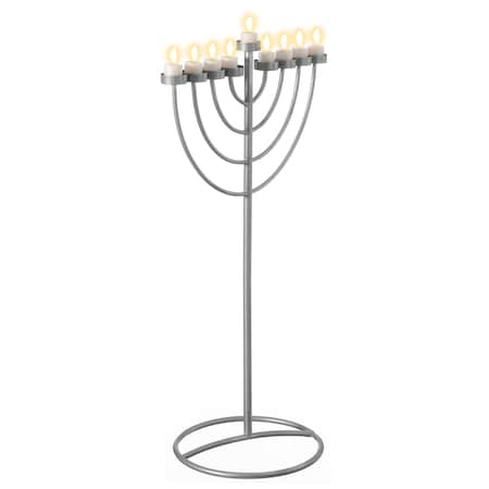 Vintiquewise Large Modern Silver 9 Branch Lighting Thin Pipe Hanukkah Menorah, Metal-Aluminum QI004118.SI.L